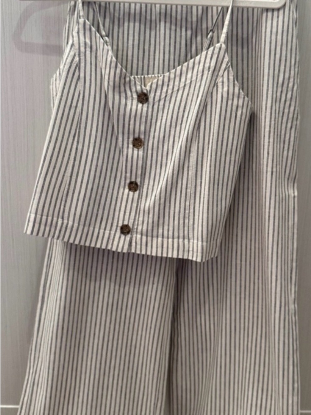 Marine Layer Striped Button Cami with Wide-Leg Pants - White & Gray